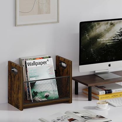 Large Magazine Rack Floor, Vinyl Record Storage, Magazine File Holder Storage Basket for Letters, Books, Newspapers, Desktop and Home Office, 15.35" L x 8.7" W x 11.8" H