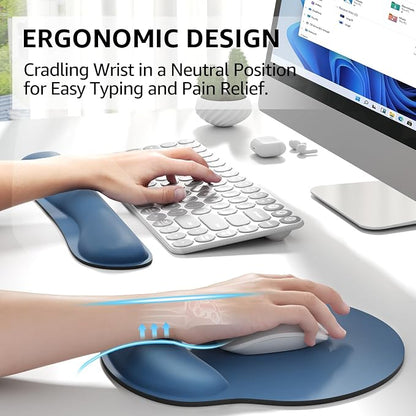 KTRIO Keyboard Wrist Rest & Mouse Pad with Wrist Rest Set, Navy Blue | Memory Foam Wrist Support, Ergonomic Design, Non-Slip Base, Office and Home Use