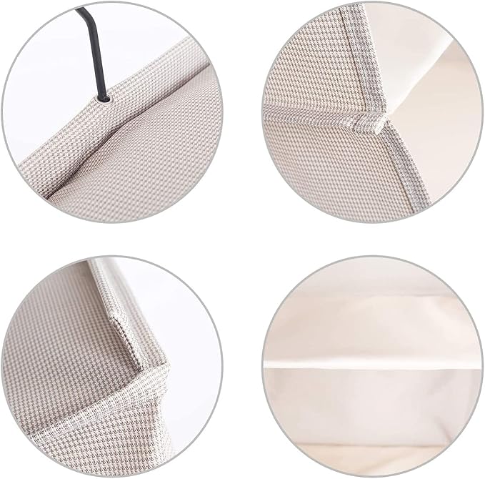 Hanging Closet Organizer 3-Tier, Oxford Wardrobe Storage, Beige Houndstooth | Easy-mount foldable design holds clothes, handbags, shoes & accessories; washable Oxford fabric, sturdy and space-saving.