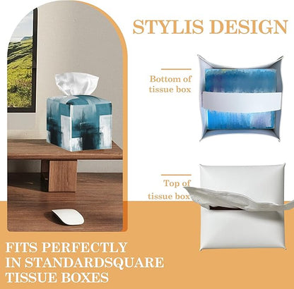 Turquoise Grey Abstract Tissue Box Cover Holder,Leather Tissue Case Holder Facial Paper Organizer Decorative for Tabletop Night Stands Desk Bathroom Kitchen Car Office Home Decor