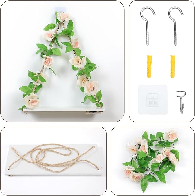 JOPSTDI Floating Shelves for Wall,Plant Wall Decor,Hanging Shelf,Cottage Core Decor,Room Decor Aesthetic,Trinket Shelf,Hanging Shelves,Floating Shelves for No Drilling,Two-Piece Set
