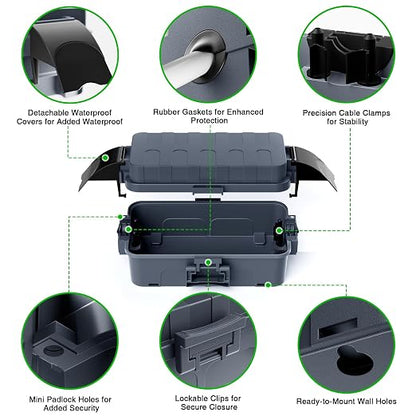 Flemoon [2 Pack] IP55 Small Outdoor Electrical Box Waterproof (Inner 5.9 x 3.2 x 1.8inch), Extension Cord Cover with Detachable Awning Covers for Plug, Outlet, Holiday Lights, Gray