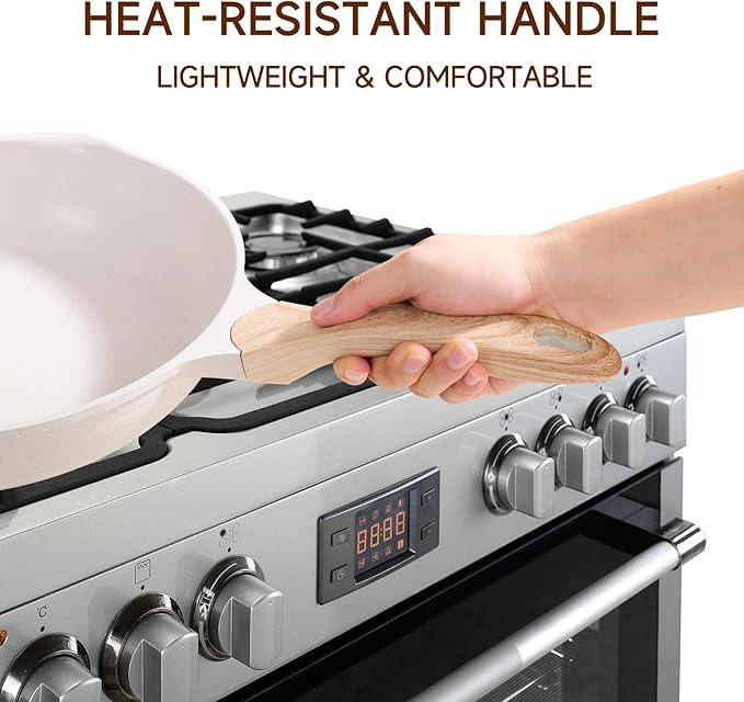 JEETEE 10 Inch Nonstick Frying Pan, Stone Coating Cookware, Nonstick Omelette Pan with Heat-Resistant Handle, Compatible with All Stoves (Beige)