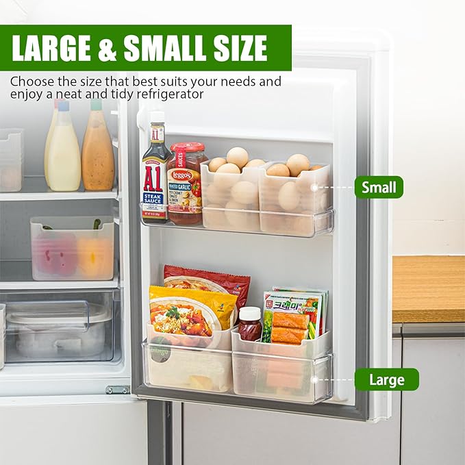 3 Pack Refrigerator Organizer Box, Plastic Refrigerator Side Door Storage Containers, Space-Saving Organizer Bins for Refrige, Refrige Drawers for Fruit and Vegetable (Clear, L×3)