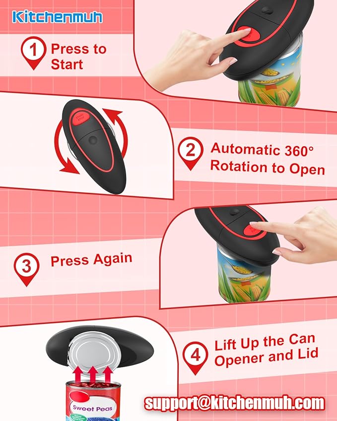 One Touch Electric Can Opener Fits Almost All Can Sizes for Seniors with Arthritis, Hand Held Battery Operated Can Opener with Smooth Edge, Food Safe Kitchen Gadgets Automatic Can Opener for Kitchen