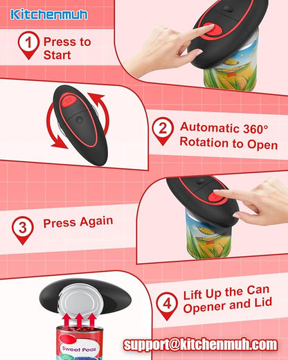 One Touch Electric Can Opener Fits Almost All Can Sizes for Seniors with Arthritis, Hand Held Battery Operated Can Opener with Smooth Edge, Food Safe Kitchen Gadgets Automatic Can Opener for Kitchen