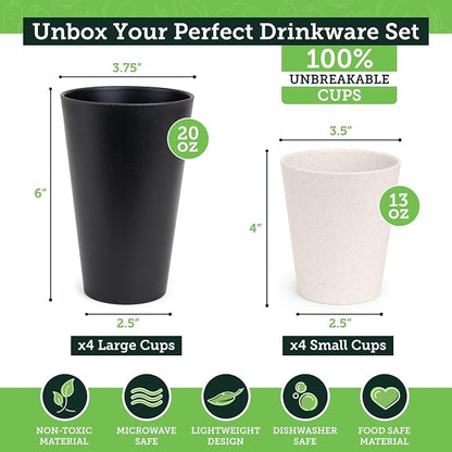 Grow Forward Premium Wheat Straw Cups - 13 & 20 oz Unbreakable BPA Free Hard Plastic Cups - Reusable Lightweight Plastic Drinking Glasses for Kitchen, Outdoor, Water, Camping, RV - Moonlight
