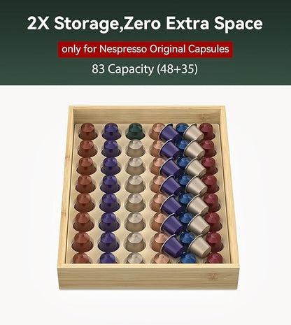for Nespresso Original Capsules - Bamboo Coffee Pod Storage for Counter Drawer Insert - 48 Capsules Organizer (14.3” x 11” x 1.57”)