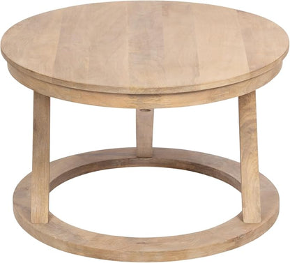 Kate and Laurel Aja Bohemian Round Mango Wood Coffee Table, 26 inch Diameter, Light Natural, Decorative Geometric Modern Coffee Table for Hosting, Storage, and Living Room Decor