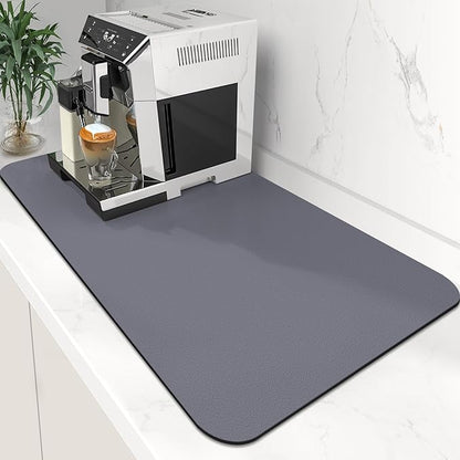 WISELIFE Coffee Mat Super Absorbent Dish Drying Mat Bar Accessories Match with Coffee Machine Large Drying Mats for Kitchen Counter 17" W x 30" L, Grey