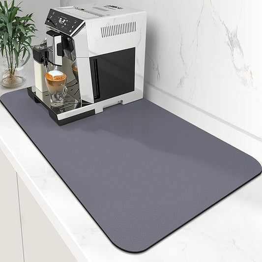 WISELIFE Coffee Mat Super Absorbent Dish Drying Mat Bar Accessories Match with Coffee Machine Large Drying Mats for Kitchen Counter 17" W x 30" L, Grey