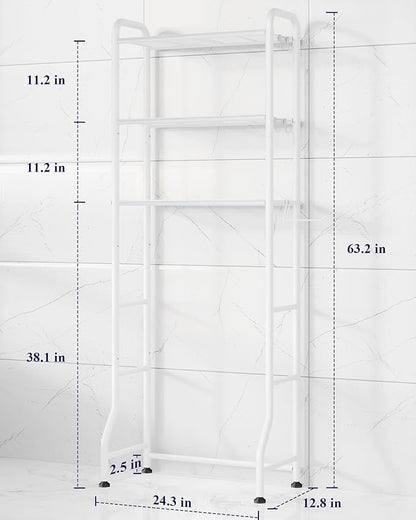 Kitsure Over Toilet Storage Rack - Metal Over Toilet Bathroom Organizer Shelf, Over the Toilet Storage Cabinet with Paper Holder and Hooks, Bathroom Cabinet for Laundry, White, 3 Tiers (63.2" H)