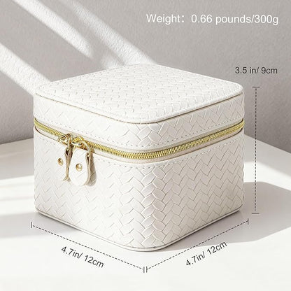 DesignSter Travel Jewelry Case for Woman, Small Travel Jewelry Box with Mirror,4.72×4.72×3.54 inches,Portable Design Travel Jewelry Organizer,Double Headed Zipper