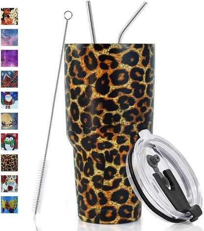 SYACOT 30oz Tumbler Double Wall Stainless Steel Vacuum Insulated Travel Mug with Splash-Proof Lid Metal Straw and Brush