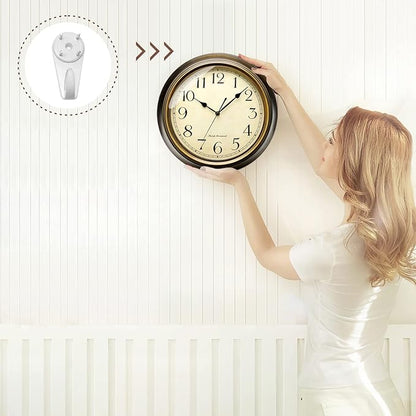 Plumeet Metal Wall Clock, 13'' Non Ticking Classic Silent Iron Wall Clocks Decorative Kitchen Living Room Bedroom, Arabic Numerals, Battery Operated (13'', Brown)
