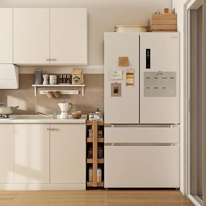 4-Tier Rolling Utility Cart with Lockable Wheels – Solid Oak Mobile Storage Trolley & Shelving Organizer for Kitchen, Living Room(Natural, 7.87" D x 15.75" W x 31.89" H)