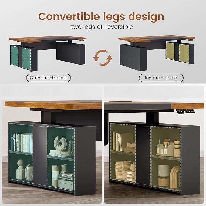 SEDETA 63" Executive Standing Desk with Storage, Executive Height Adjustable Desk with Power Outlets, Large Computer Office Desk with Privacy Panel for Home Office, Rustic Brown
