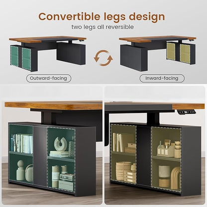 SEDETA 63" Executive Standing Desk with Storage, Executive Height Adjustable Desk with Power Outlets, Large Computer Office Desk with Privacy Panel for Home Office, Rustic Brown
