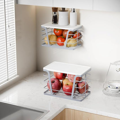 TIDIIABODE 2 Pack Gray Trash Bag Organizer for Kitchen and Pantry, Upgraded Stackable Metal Garbage Bag Holder with Bamboo Top, Modern Under Sink Storage Dispenser for Laundry Room, Garage