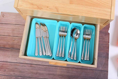Kutesna 15 PCS Interlocking Desk Drawer Organizer Separator for Office,Bathroom,Kitchen,Makeup（Blue&Green）