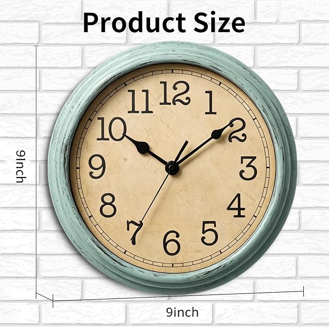Wall Clock, 9 Inch Silent Wall Clocks Battery Operated, Decorative Clocks for Kitchen Living Room, Bedroom (Teal)