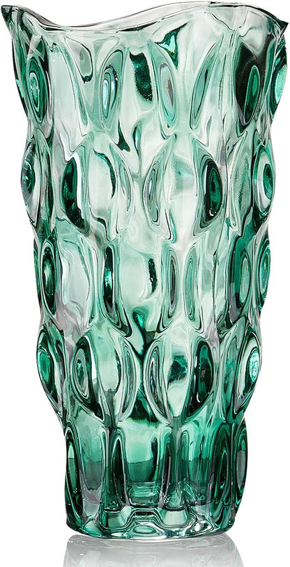 CEMABT 9.5inch 3.4 lb Glass Vases for Flowers Unbreakable Thickened Morden vase for Tables Centerpieces,Colorful,Vintage and Clear Rose Large Flower vases for Bouquet Unique Gifts（Green）