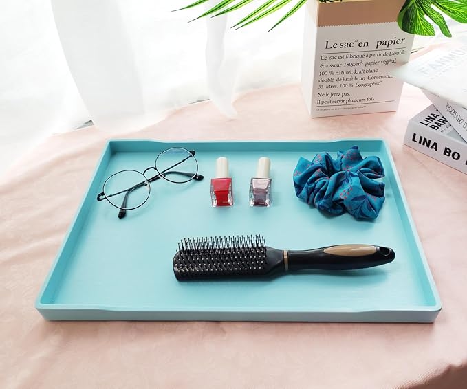 Blue Serving Tray (15 x 10.6 inch), Laegr Tray for Serving Accessory, Spa, Coffee, Drinks, Tea, Bar, Party, Seasoning, Perfume and Display Use.
