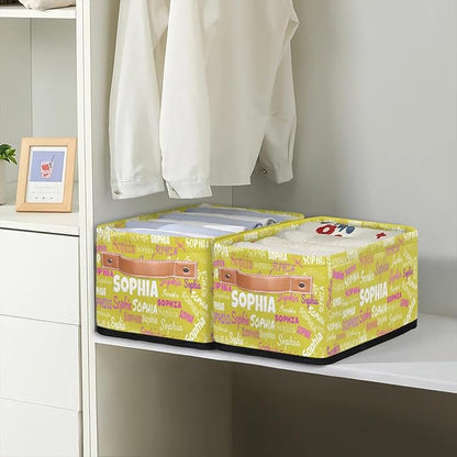 Custom Toilet Paper Storage Baskets Named, Storage Bins Boxes PU Leather Handles for Bedroom Closet Bathroom, Organizing Toys Books Shelves Nursery, Bright Lemon Yellow
