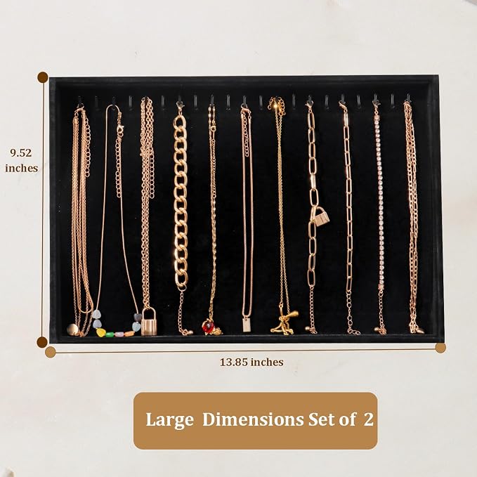 Large Velvet Jewelry Tray 2 Pack Stackable Jewelry Display Drawer Inserts Trays Organizer for Earring Bracelet Necklace Ring (Black, 20 Hooks)