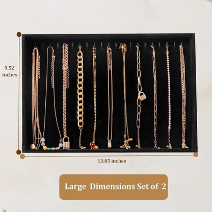 Large Velvet Jewelry Tray 2 Pack Stackable Jewelry Display Drawer Inserts Trays Organizer for Earring Bracelet Necklace Ring (Black, 20 Hooks)