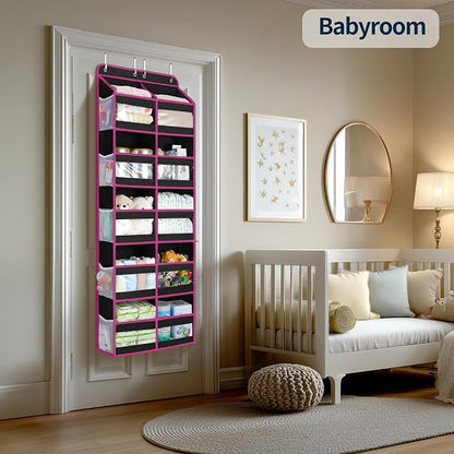 Yecaye 5-Tier Over The Door Organizer Dual-Column, 80lbs Load Over The Door Storage of 10 Compartments, Heavy Duty Door Organizer Hanging for Bedroom Closet Dorm Bathroom Pantry, Black and Pink 1 Pack