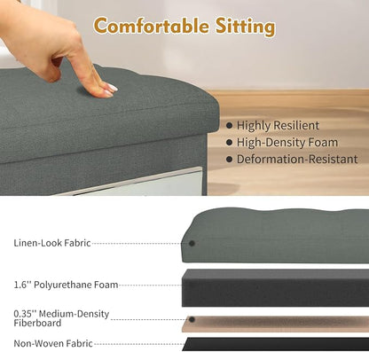 BelugaHelper Small Ottoman with Storage, Foldable Ottoman Foot Rest Stool with Thicker Foam Padded Seat. Linen Storage Bench for Bedroom Living Room, Holds Up to 300 lbs, 17x13x13IN(Black Green)