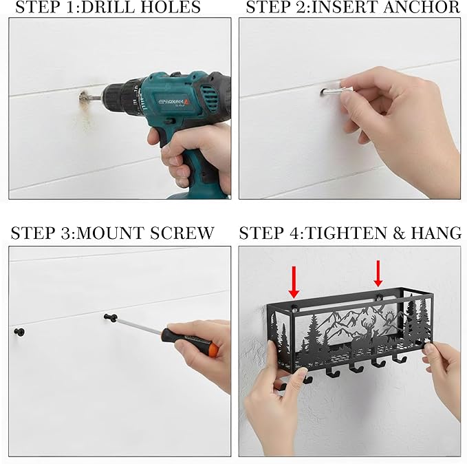 Deer Metal Wall Mail Organizer Wall Mounted Key and Mail Holder Mail Basket Hanging Mail Sorter and Key Organizer for Entryway Bedroom Bathroom Kitchen