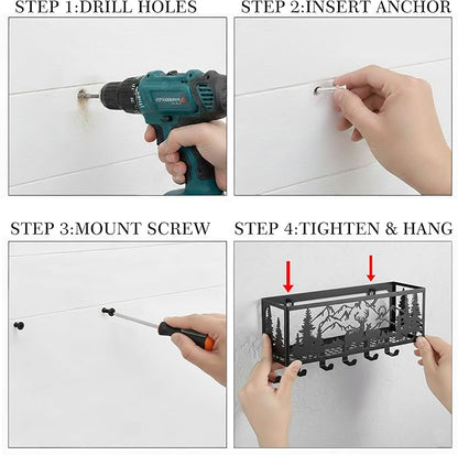 Deer Metal Wall Mail Organizer Wall Mounted Key and Mail Holder Mail Basket Hanging Mail Sorter and Key Organizer for Entryway Bedroom Bathroom Kitchen