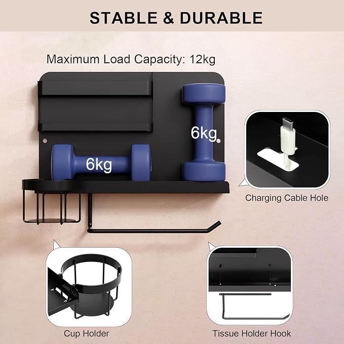Bcareself Bedside Wall Organizer, Floating Bedside Shelf Wall Mount, Dorm Room Essentials, Remote Control Holder, Dorm Decor Organization and Storage Cool Teen Girls Trendy Stuff (Black)
