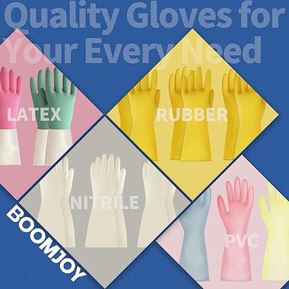 BOOMJOY PVC Cleaning Gloves with Lining, Heavy Duty Dishwashing Gloves, Reusable Large Gloves for Kitchen, Bathroom, Gardening, Working, Pet Care - Orange & Blue, 2 Pairs, Size L