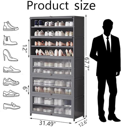 10-Tier Large Shoe Cabinet with Acrylic Doors, Large Capacity Bamboo Shoe Cabinet, 40-45 Pairs Shoe Rack, Free Standing Shoe Rack,Entrance for Hallway Living Room