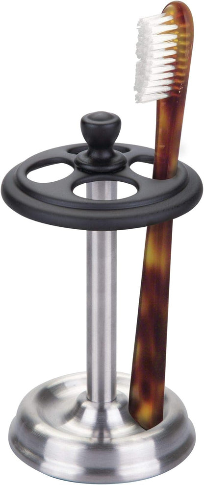 iDesign York Stainless Steel Divided Toothbrush Stand - 3.25" x 3.25" x 5.75", Matte Black/Brushed (76269)