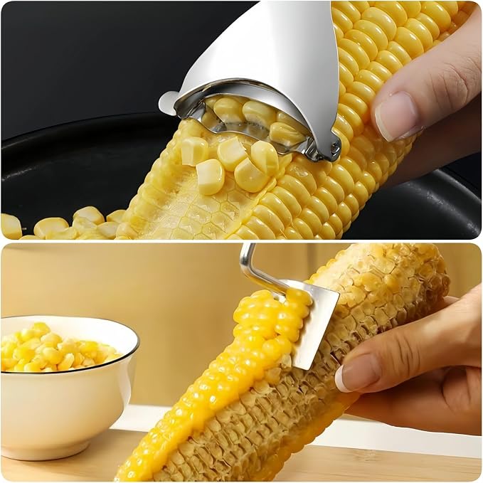 3 Pcs Corn Peeler, Stripper and Holder Set, Stainless Steel Corn Kernel Remover Tool Kit for Corn on the Cob