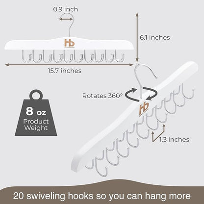 Large Bra Hanger and Bra Organizer for Closet – Tank Top Hanger Space Saving for House, Dorm, Apartment - Foldable Wooden for Closet Organizer– with 20 Hooks, Lotus Wood, White, 2 Pack