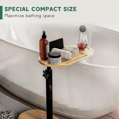 Yumkfoi Bamboo Bathtub Tray Table with Adjustable Height, Freestanding Bath Caddy Tray for Tub Against Wall, Bathtub Side Table for Luxury Bath Home Spa Homewarming - Patent Protected (Natural)