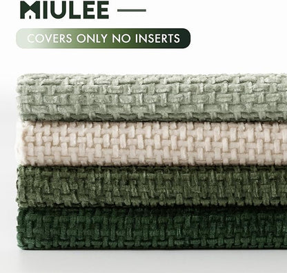 MIULEE Pack of 4 Couch Throw Pillow Covers 22x22 Inch Neutral Green Soft Decorative Chenille Pillow Covers Farmhouse Accent Cushion Covers for Boho Spring Home Decor Sofa Bedroom Living Room