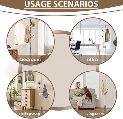 Solid Wooden Coat Rack Stand, Coat Racks Freestanding with 6 Hooks, Natural Birch Wood Coat stands with Sturdy Round Base, Tree Coat Hanger Standing for Entryway Bedroom Office (Walnut)