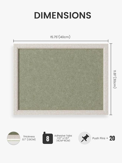 Fluxynara Felt Cork Board Alternative, Felt Bulletin Board 16" x 12" Oatmeal Frame with 8 Adhesive Tabs, Pin Board for Home Office, Classroom, Entryway, Kitchen Wall Decor—Sage