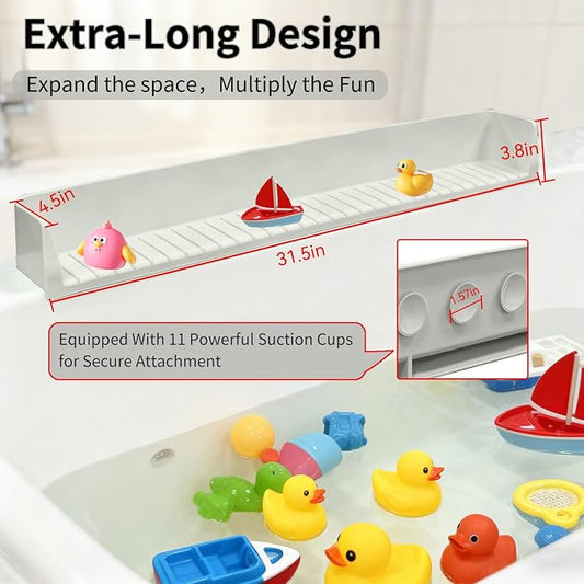 Bathtub Splash Guard for Tub Kids - 31IN Silicone Splash Guard with 11 Strong Suction Cups, Toy Tray Caddy Holder for Tub, Prevent Water Spills in Bathroom, Suitable for Kitchen Sinks and Bathtubs