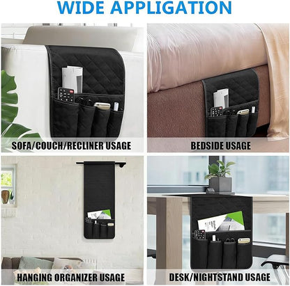 Armchair Caddy for Recliner, Couch Caddy Storage Organizer with 5 Pockets, Non Slip Sofa Arm Organizer for Remote Controls, Phone, Magazines, Tablet (Black)
