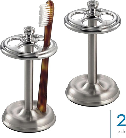 iDesign Toothbrush Holder for Bathroom - 4-Section Toothbrush Stand for Countertop, 2-Pack, Chrome/Brushed