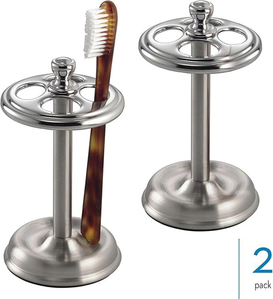 iDesign Toothbrush Holder for Bathroom - 4-Section Toothbrush Stand for Countertop, 2-Pack, Chrome/Brushed