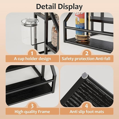 Coffee Syrup Rack Organizer, 3 Tier Countertop Storage Shelves, Kitchen Storage, 12 Syrup Bottle Stand Holder for Wine, Liquor, Kitchen Coffee Station Organizer Rack, 13.8"x13.4"x13.0",Black