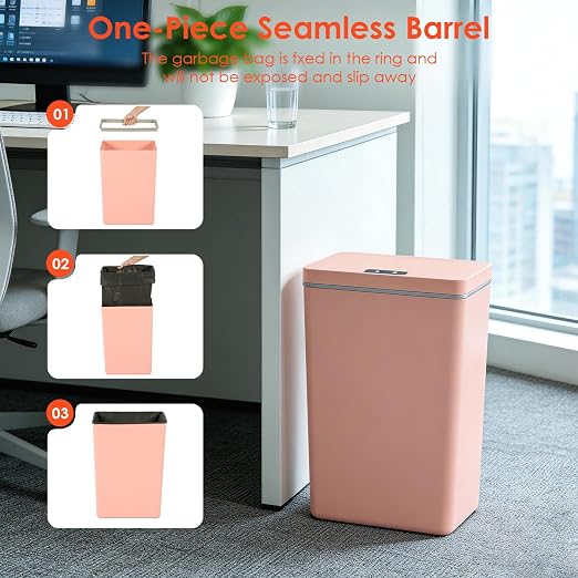 BestOffice 13 Gallon Trash Can Automatic Kitchen Trash Can Touch Free High-Capacity Garbage Can with Lid for Bedroom Bathroom Home Office 50 Liter (Black, 1) (1, Pink)
